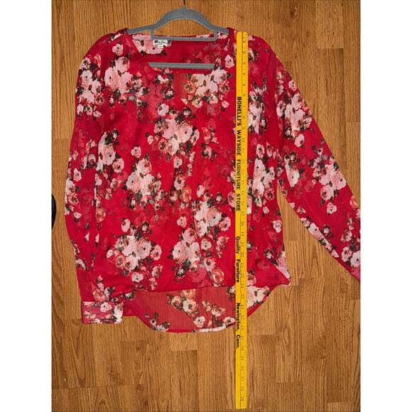Kut From The Kloth Red Floral Semi Sheer Blouse Size L Lagenlook Boho Dressy - Picture 11 of 15
